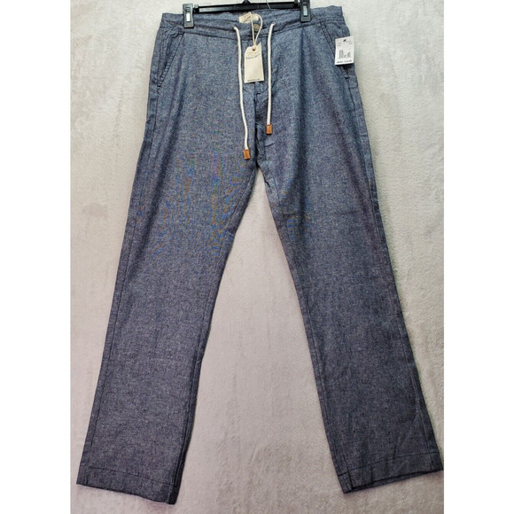 Rainforest Pants Women's Size 34 Blue Linen‎ Flat Front Slash Pockets Drawstring - Picture 1 of 8